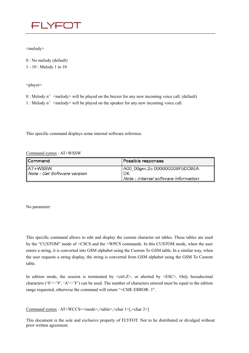 3 defined values, 23 flyfot software version +wssw, 1 description | 2 syntax, 24 flyfot custom character set +wccs, 23 flyfot, Software version +wssw, Flyfot custom character set +wccs | Rainbow Electronics 900 User Manual | Page 190 / 239