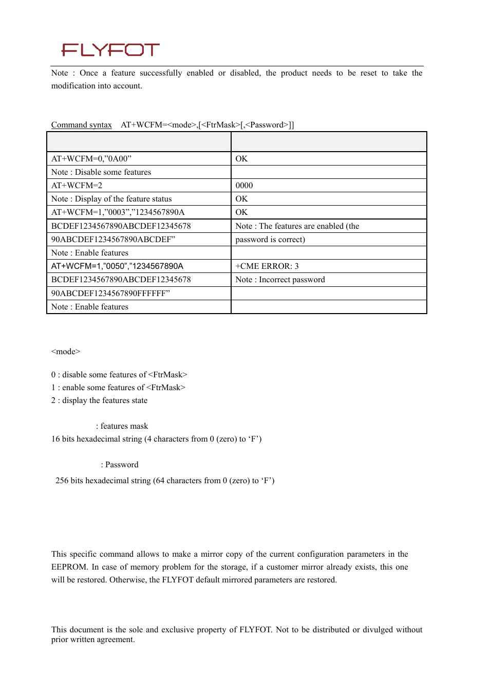 2 syntax, 3 defined values, 36 flyfot customer storage mirror +wmir | 1 description, 36 flyfot, Customer, Storage mirror +wmir | Rainbow Electronics 900 User Manual | Page 207 / 239