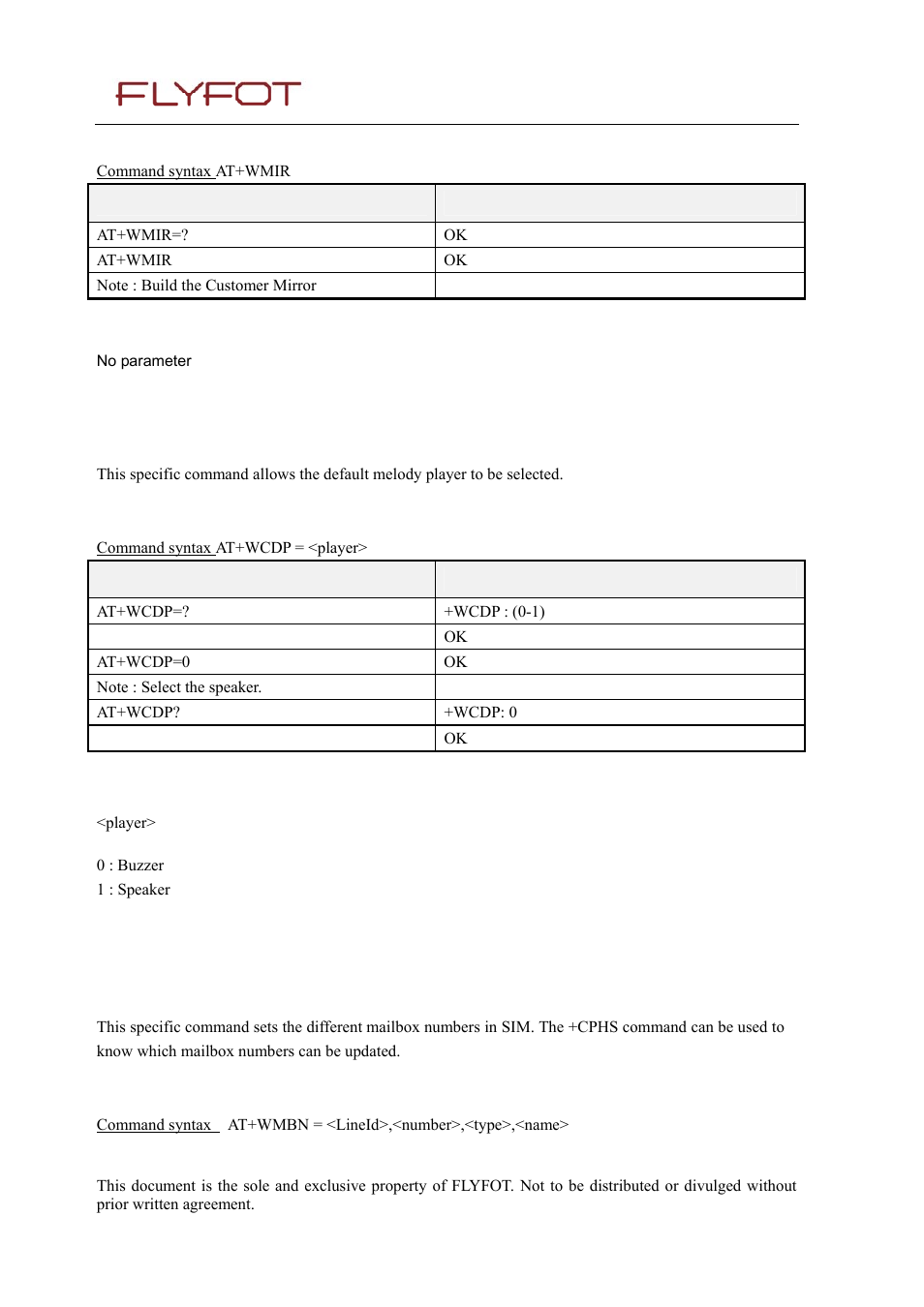 2 syntax, 3 defined values, 37 flyfot change default player +wcdp | 1 description, 38 flyfot cphs mail box number: +wmbn, Flyfot change default player +wcdp, Flyfot cphs mail box number: +wmbn | Rainbow Electronics 900 User Manual | Page 208 / 239