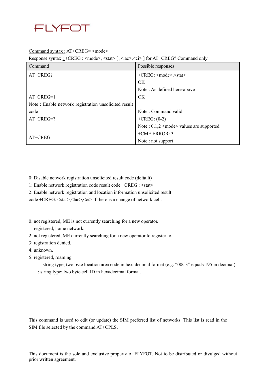 2 syntax, 3 defined values, 4 preferred operator list +cpol | 1 description, 4 preferred, Operator list +cpol | Rainbow Electronics 900 User Manual | Page 46 / 239