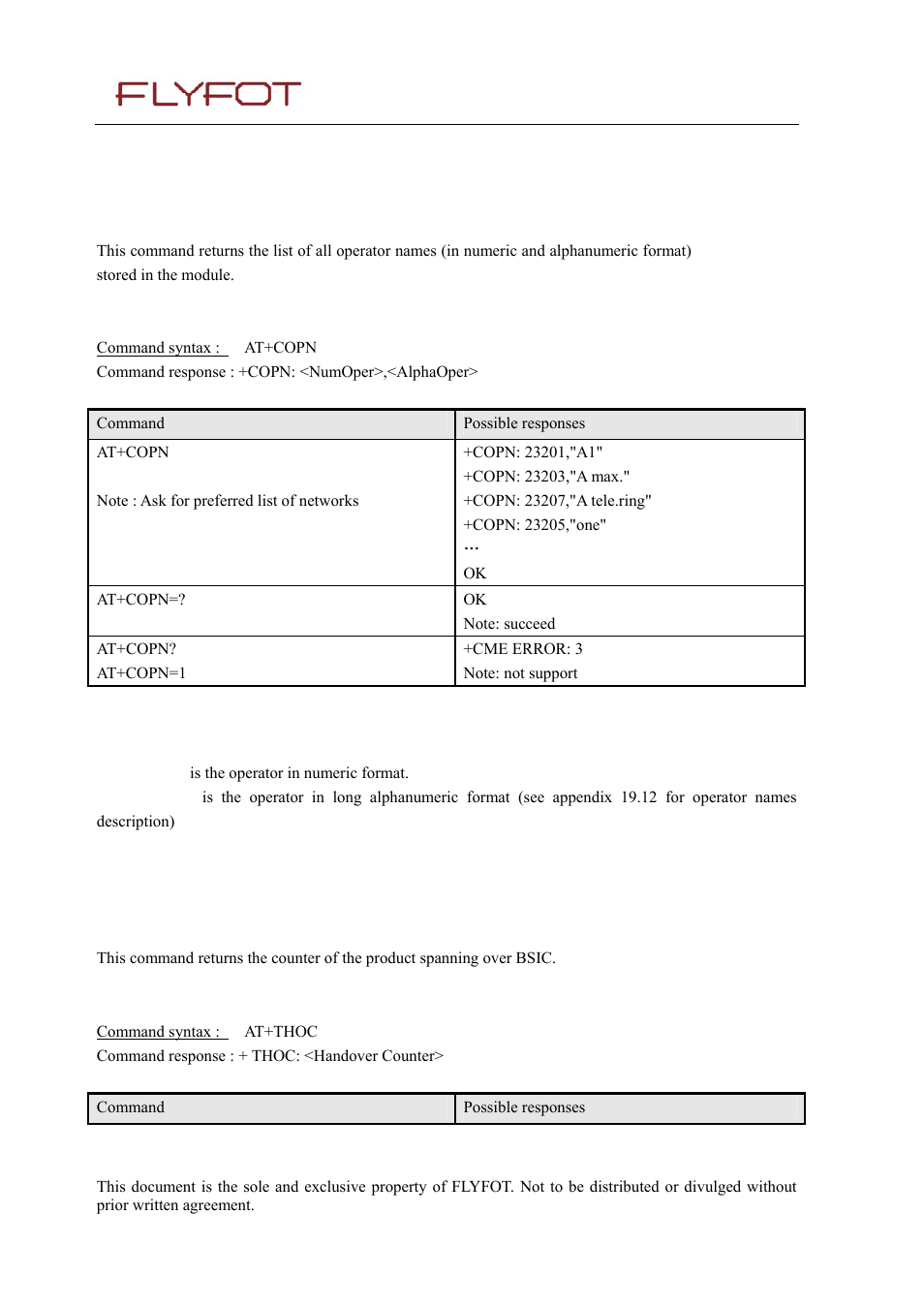 5 read operator name +copn, 1 description, 2 syntax | 3 defined values, 6 get handover counter +thoc, Read operator name +copn, Get handover counter +thoc | Rainbow Electronics 900 User Manual | Page 48 / 239