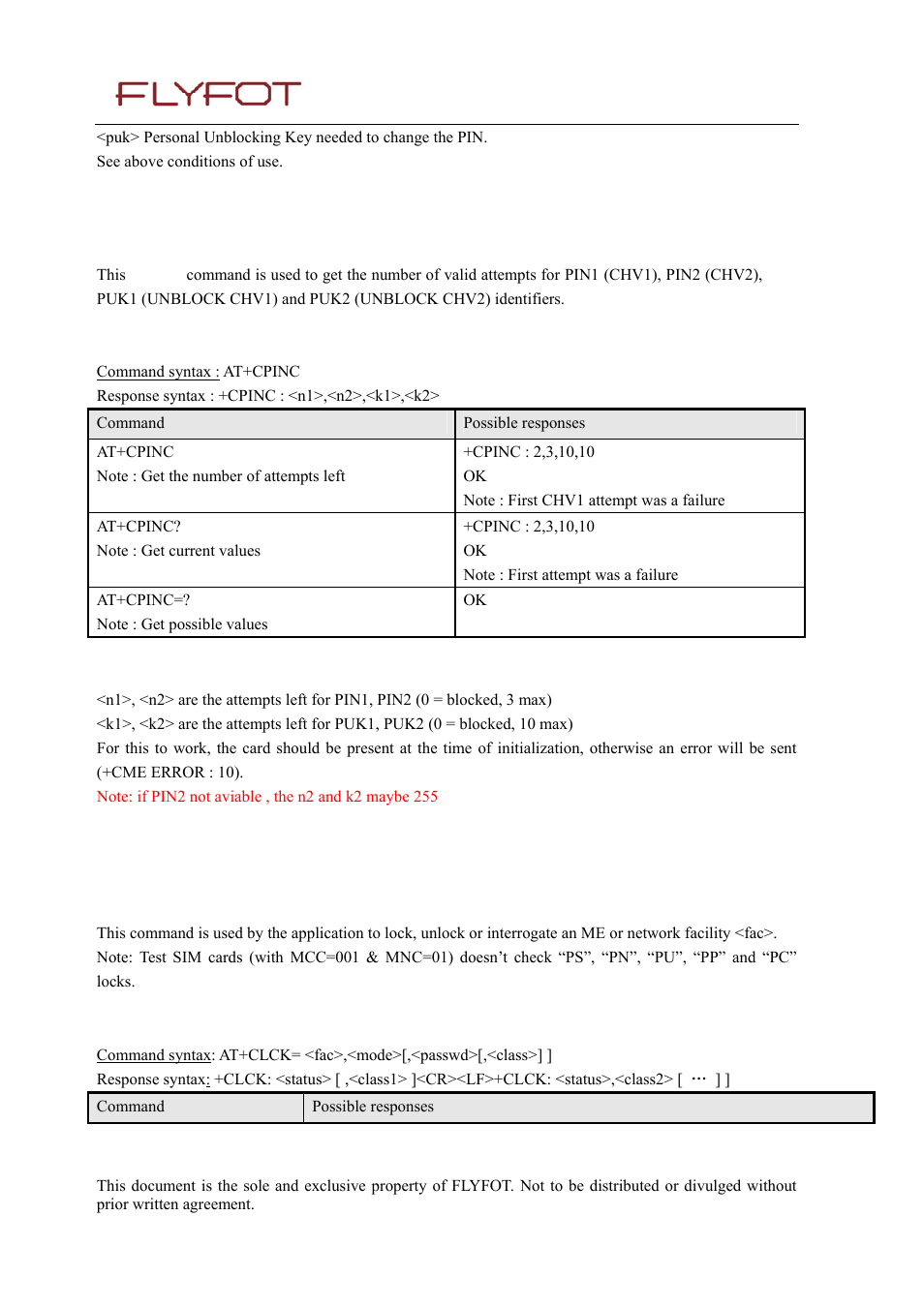 2 pin remaining attempt number +cpinc, 1 description, 2 syntax | 3 defined values, 3 facility lock +clck, Pin remaining attempt number +cpinc, 3 facility, Lock, Clck | Rainbow Electronics 900 User Manual | Page 53 / 239