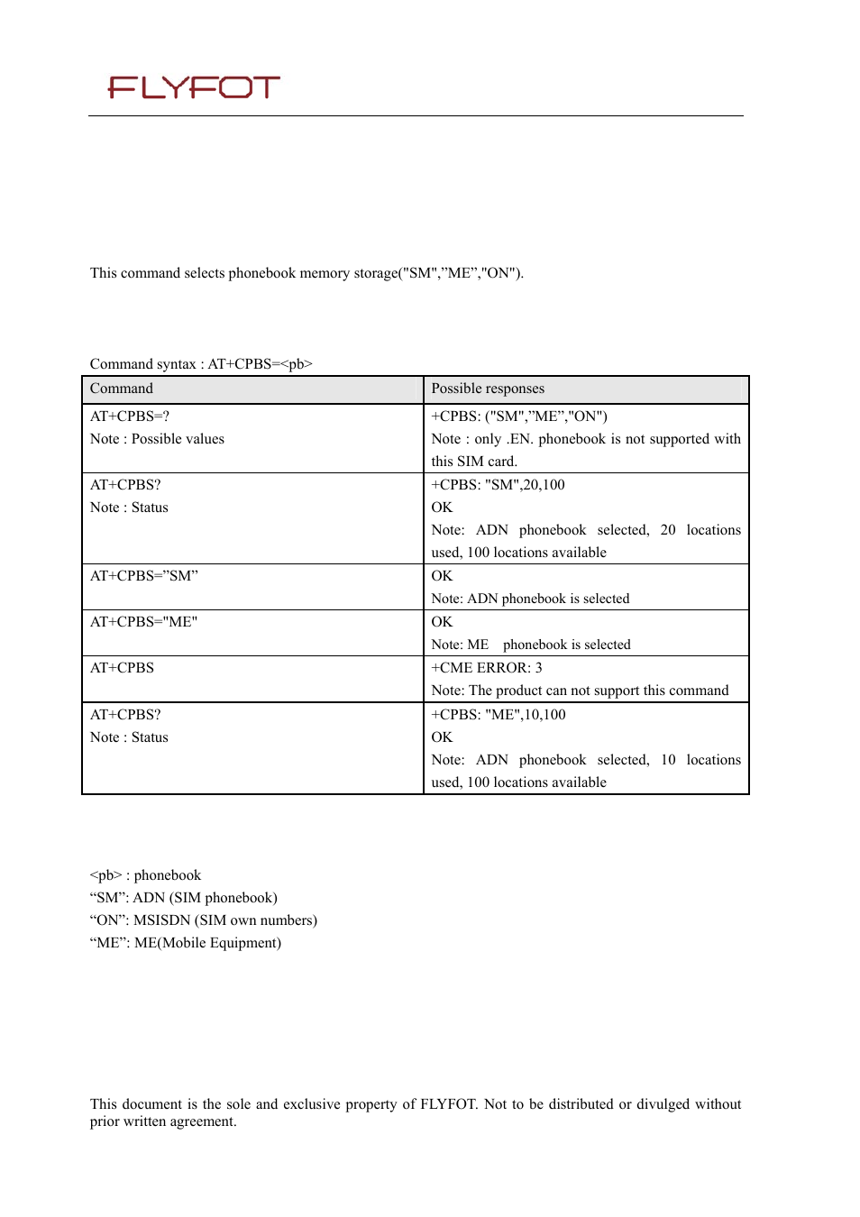 8 phonebook commands, 1 select phonebook memory storage +cpbs, 1 description | 2 syntax, 3 defined values, 8 phonebook, Commands, Select phonebook memory storage +cpbs | Rainbow Electronics 900 User Manual | Page 59 / 239