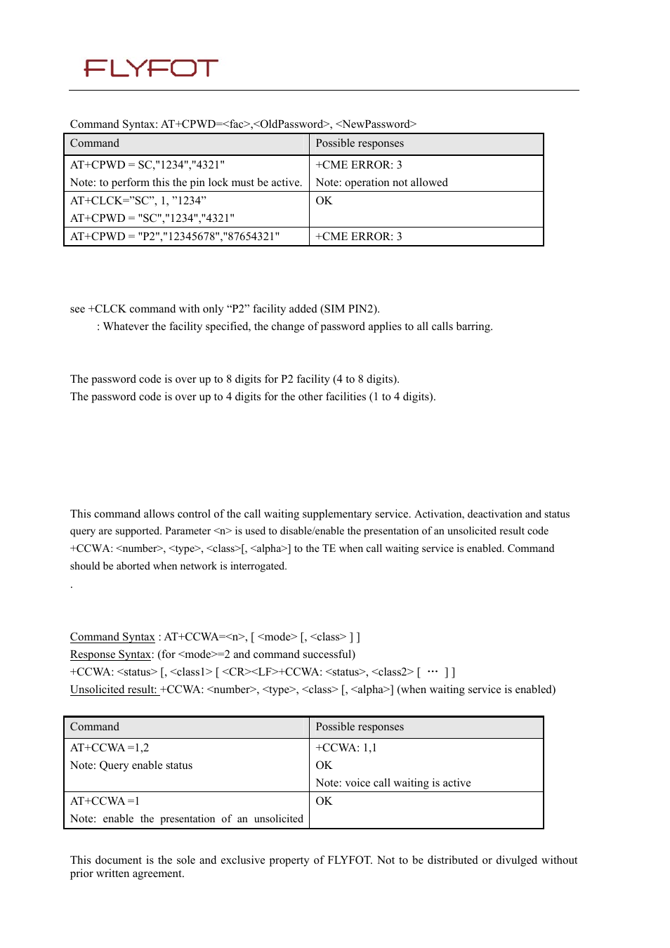 2 syntax, 3 defined values, 4 call waiting +ccwa | 1 description, 4 call, Waiting, Ccwa | Rainbow Electronics 900 User Manual | Page 94 / 239