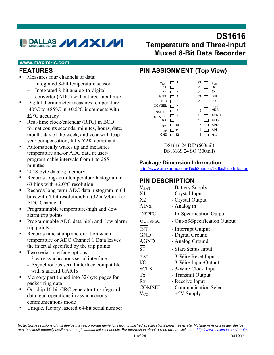 Rainbow Electronics DS1616 User Manual | 28 pages