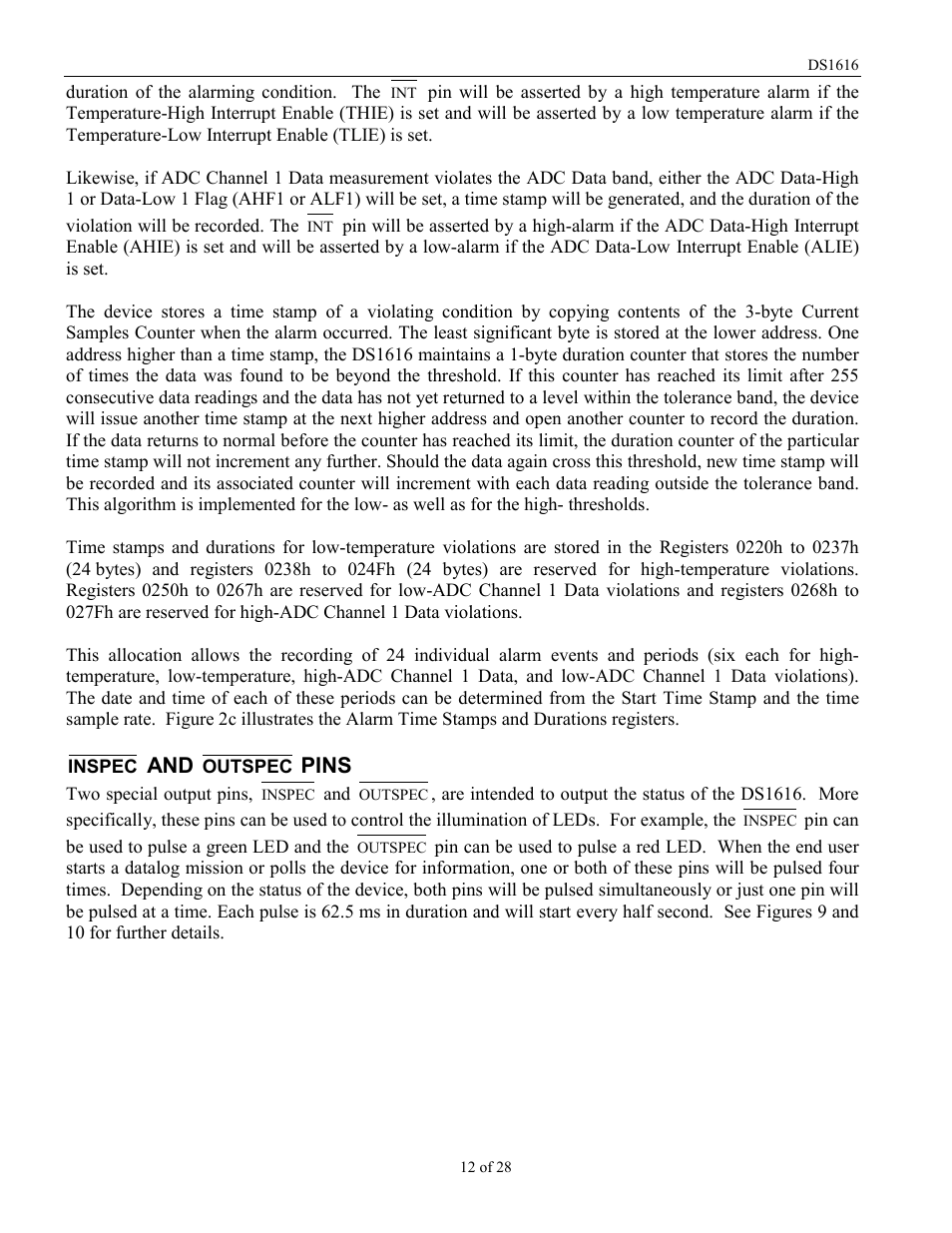 Pins | Rainbow Electronics DS1616 User Manual | Page 12 / 28