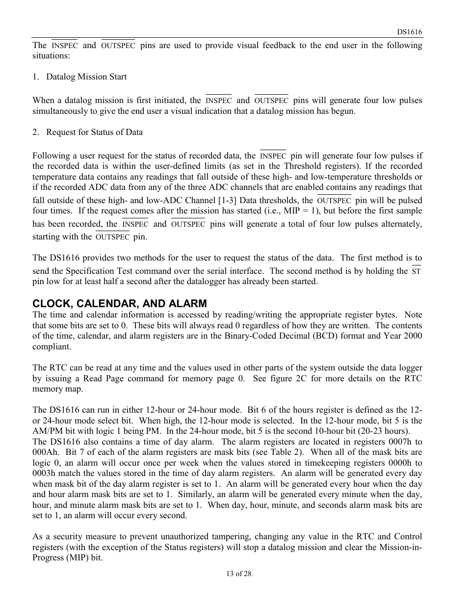 Clock, calendar, and alarm | Rainbow Electronics DS1616 User Manual | Page 13 / 28
