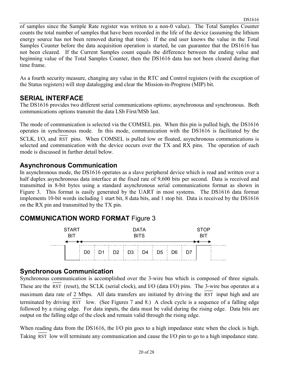 Serial interface, Asynchronous communication | Rainbow Electronics DS1616 User Manual | Page 20 / 28