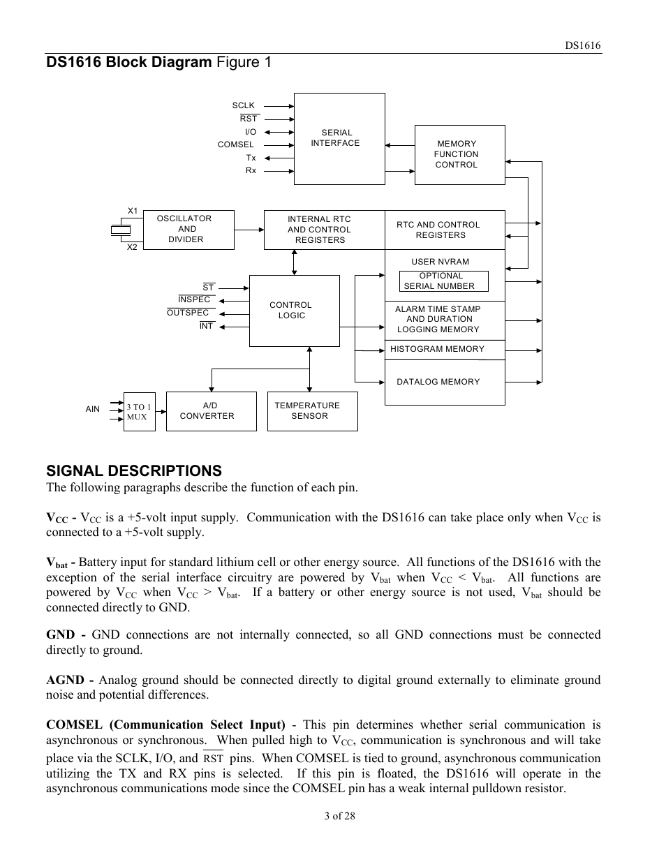 Is connected to a +5-volt supply. v, When v, All functions are powered by v | If a battery or other energy source is not used, v | Rainbow Electronics DS1616 User Manual | Page 3 / 28