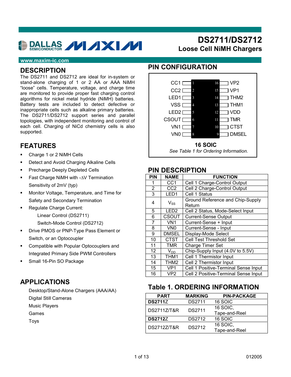 Rainbow Electronics DS2712 User Manual | 13 pages