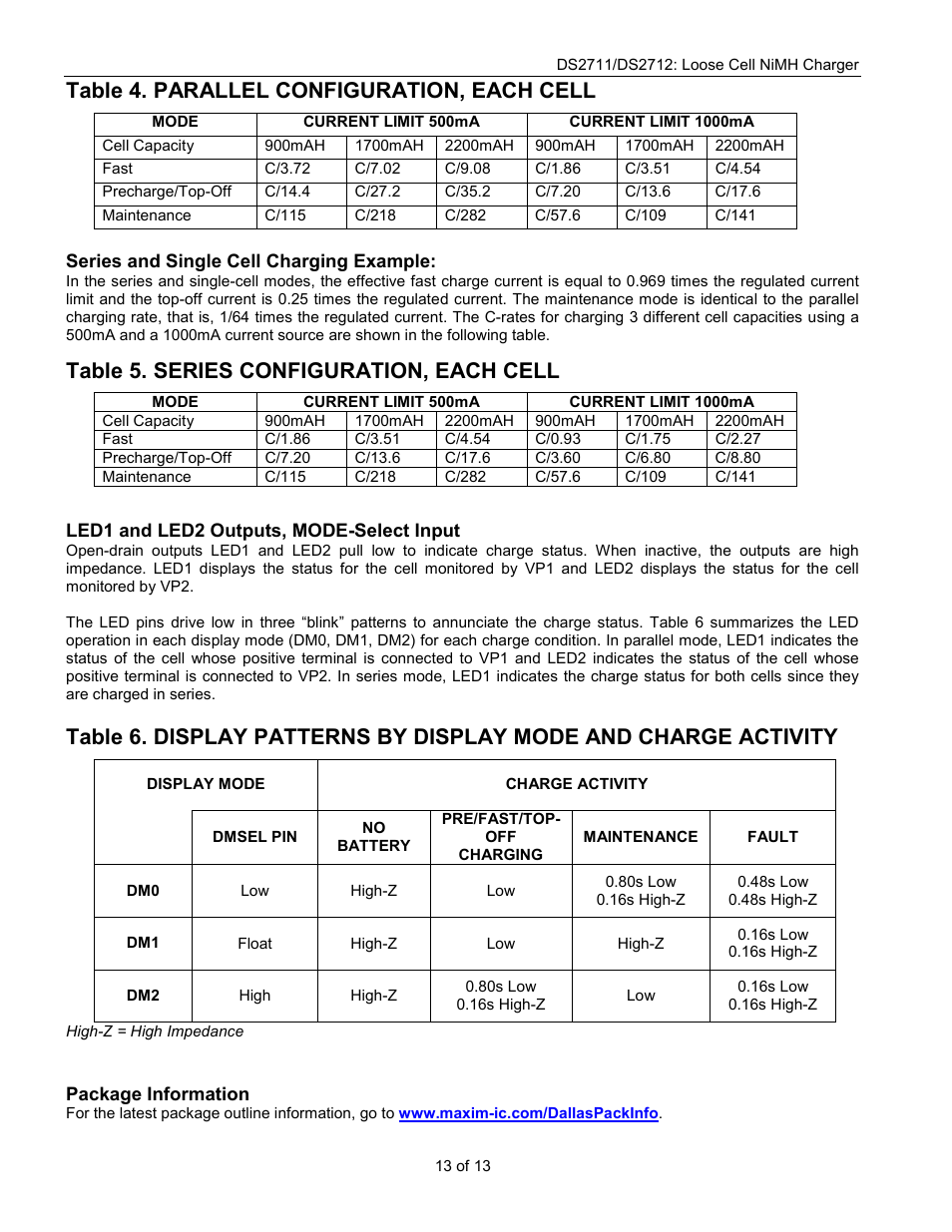 Table 4. parallel configuration, each cell, Table 5. series configuration, each cell | Rainbow Electronics DS2712 User Manual | Page 13 / 13