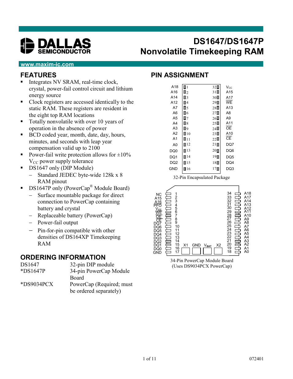 Rainbow Electronics DS1647P User Manual | 11 pages