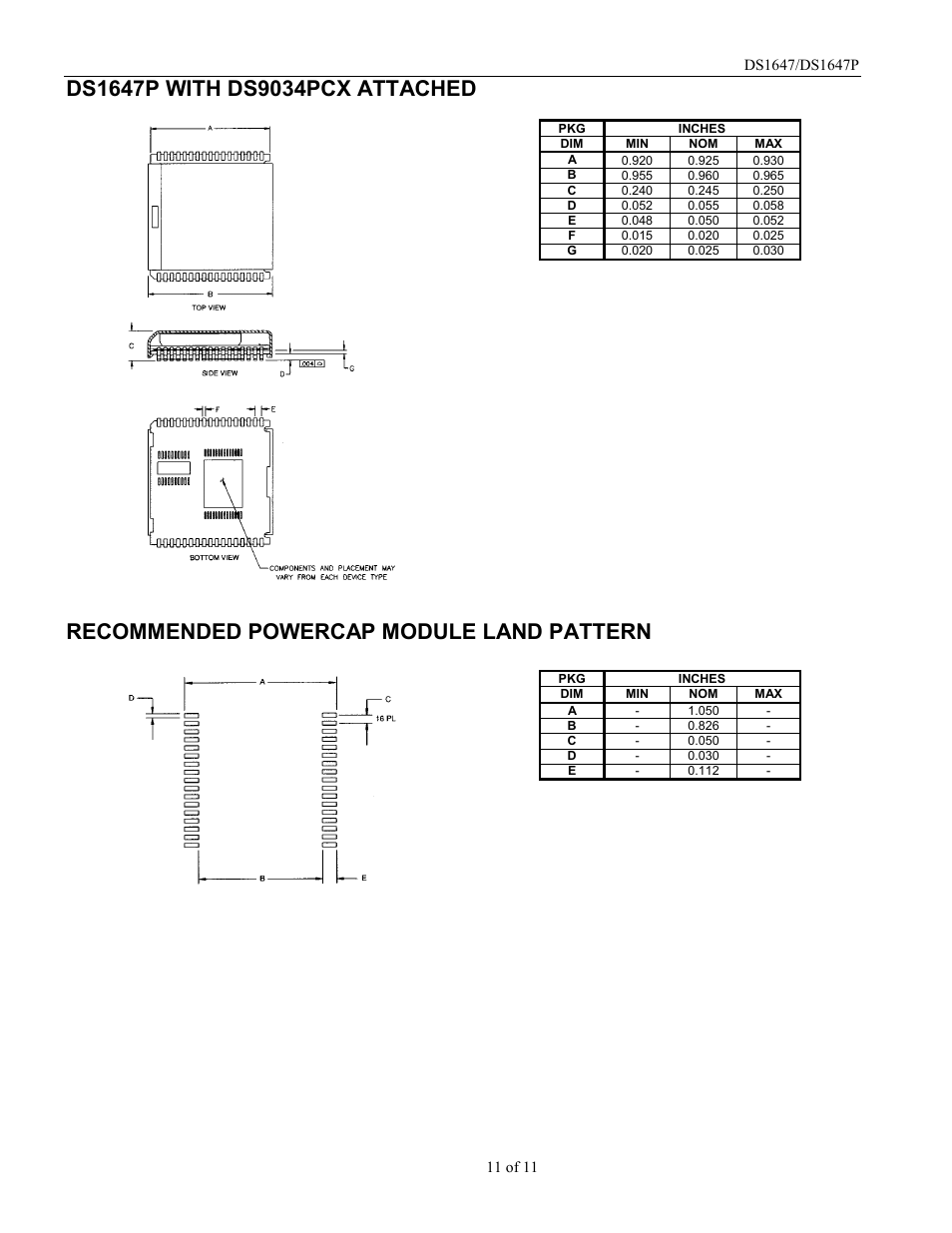 Recommended powercap module land pattern | Rainbow Electronics DS1647P User Manual | Page 11 / 11