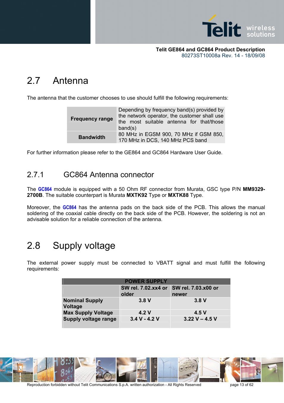 7 antenna, 1 gc864 antenna connector, 8 supply voltage | Rainbow Electronics GC864-PY User Manual | Page 13 / 62