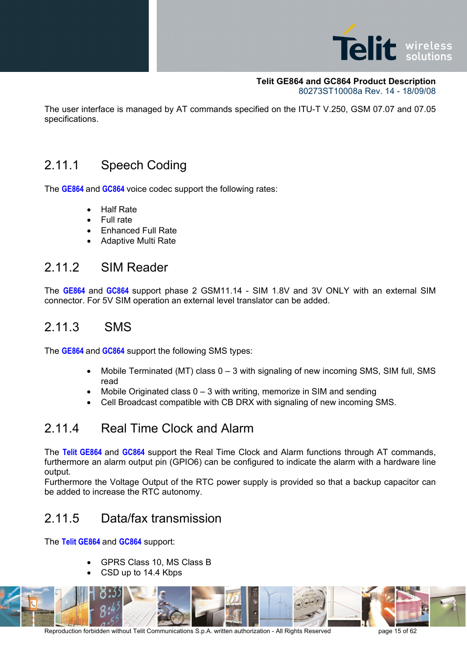 1 speech coding, 2 sim reader, 3 sms | 4 real time clock and alarm, 5 data/fax transmission | Rainbow Electronics GC864-PY User Manual | Page 15 / 62