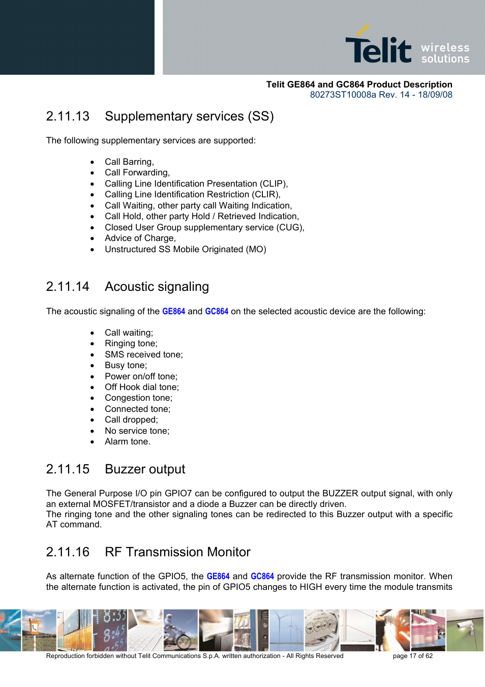 13 supplementary services (ss), 14 acoustic signaling, 15 buzzer output | 16 rf transmission monitor | Rainbow Electronics GC864-PY User Manual | Page 17 / 62