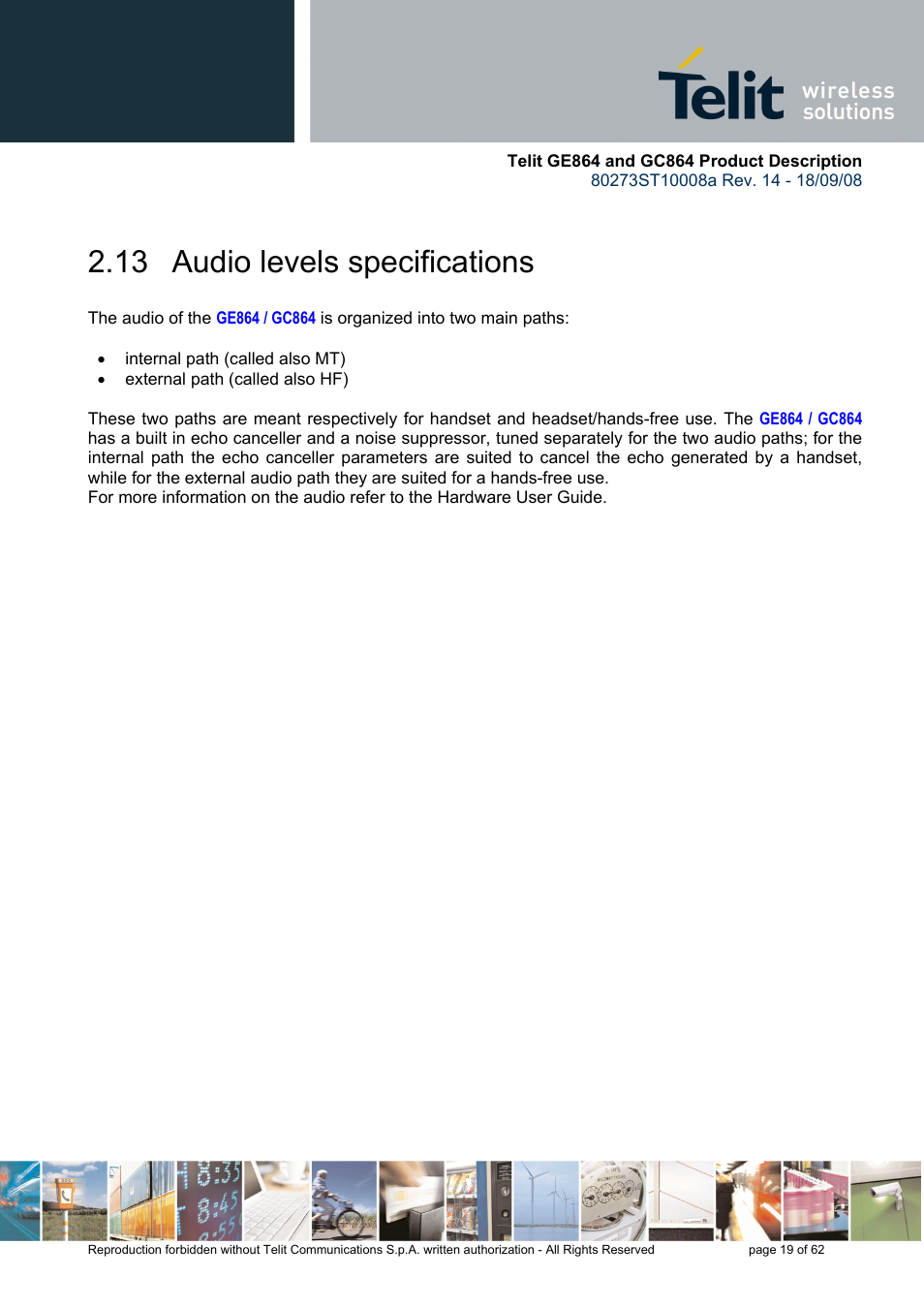 13 audio levels specifications | Rainbow Electronics GC864-PY User Manual | Page 19 / 62