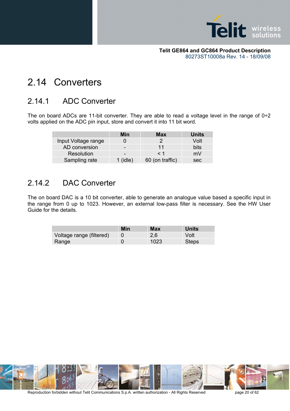 14 converters, 1 adc converter, 2 dac converter | Rainbow Electronics GC864-PY User Manual | Page 20 / 62