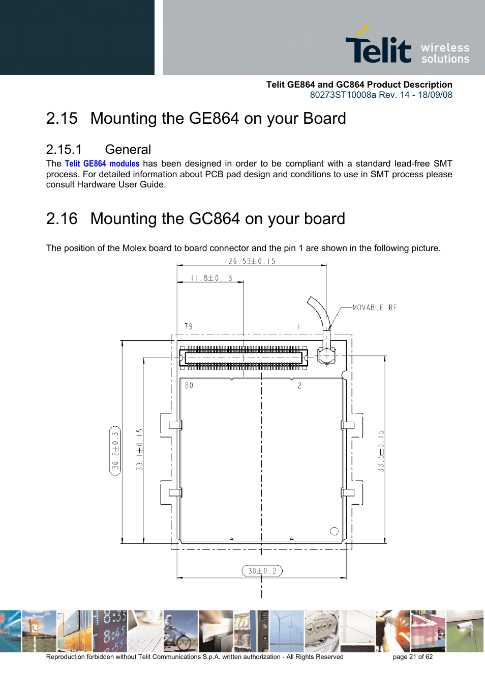 15 mounting the ge864 on your board, 1 general, 16 mounting the gc864 on your board | Rainbow Electronics GC864-PY User Manual | Page 21 / 62