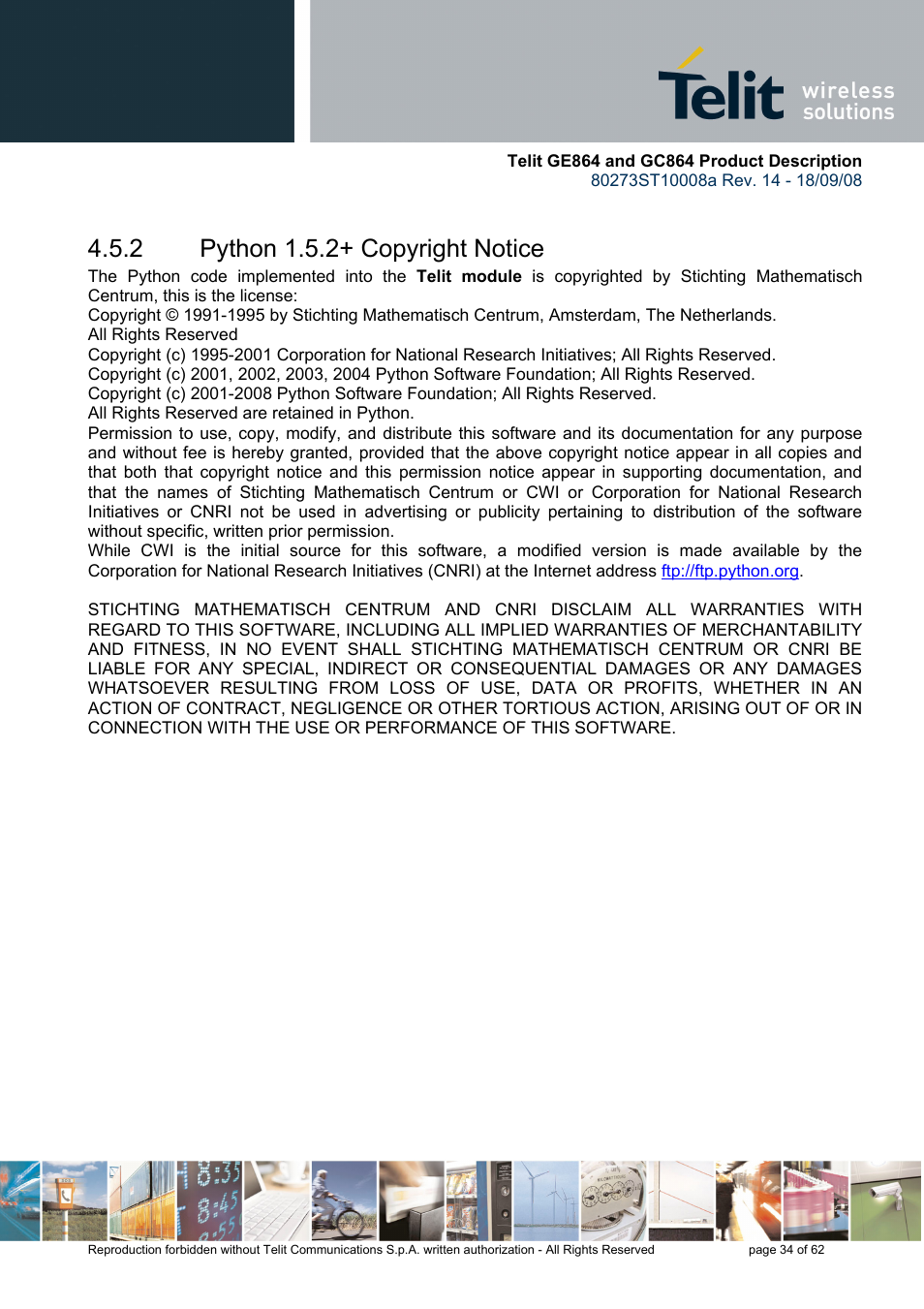 2 python 1.5.2+ copyright notice | Rainbow Electronics GC864-PY User Manual | Page 34 / 62