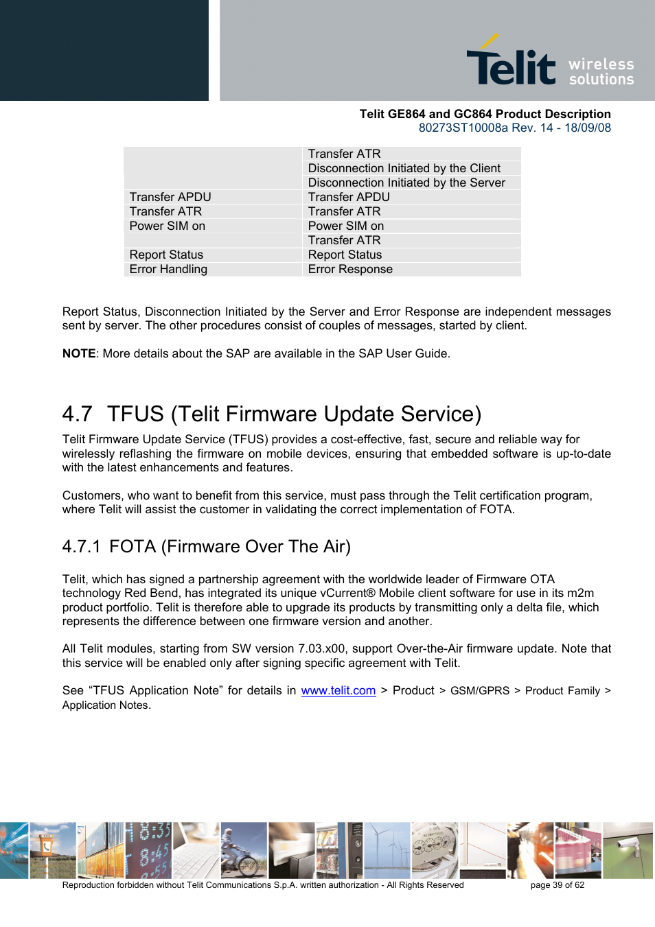 7 tfus (telit firmware update service), 1 fota (firmware over the air) | Rainbow Electronics GC864-PY User Manual | Page 39 / 62