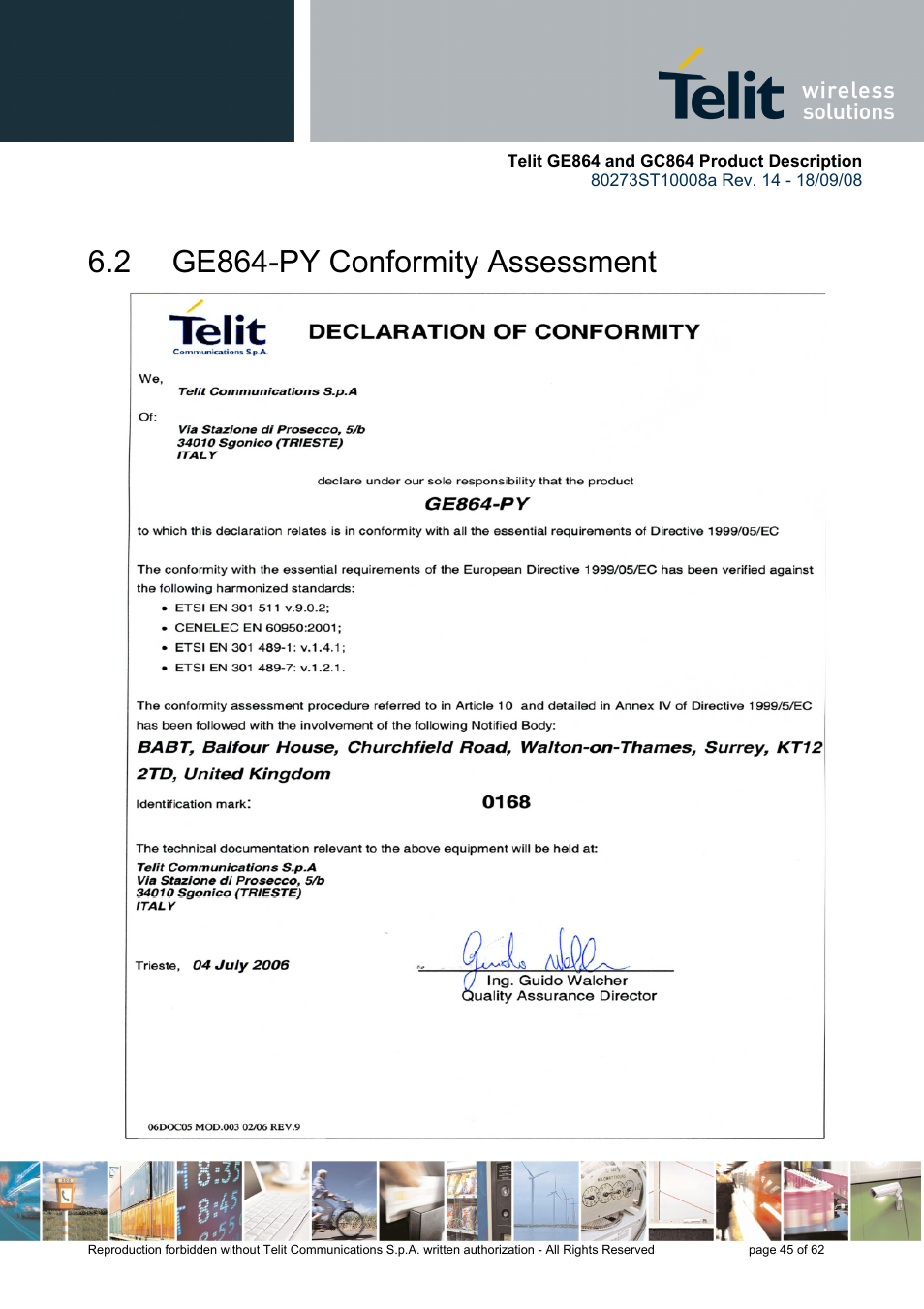 2 ge864-py conformity assessment | Rainbow Electronics GC864-PY User Manual | Page 45 / 62