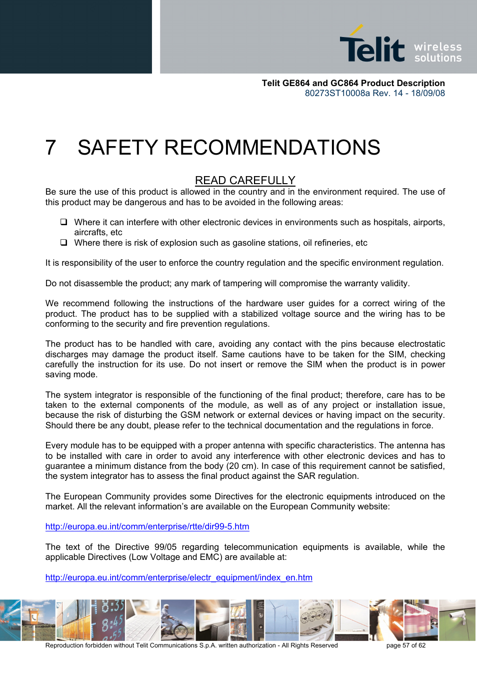 7 safety recommendations, Read carefully | Rainbow Electronics GC864-PY User Manual | Page 57 / 62