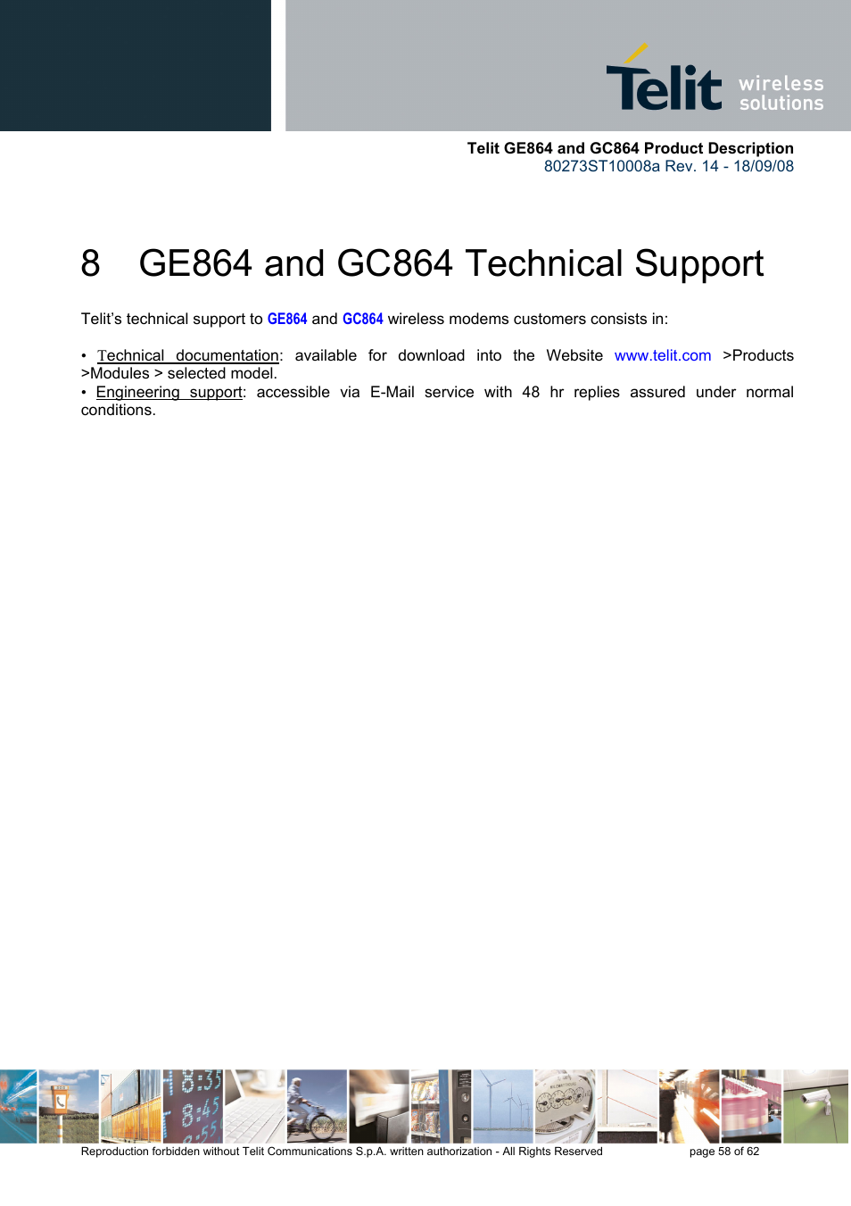 8 ge864 and gc864 technical support | Rainbow Electronics GC864-PY User Manual | Page 58 / 62