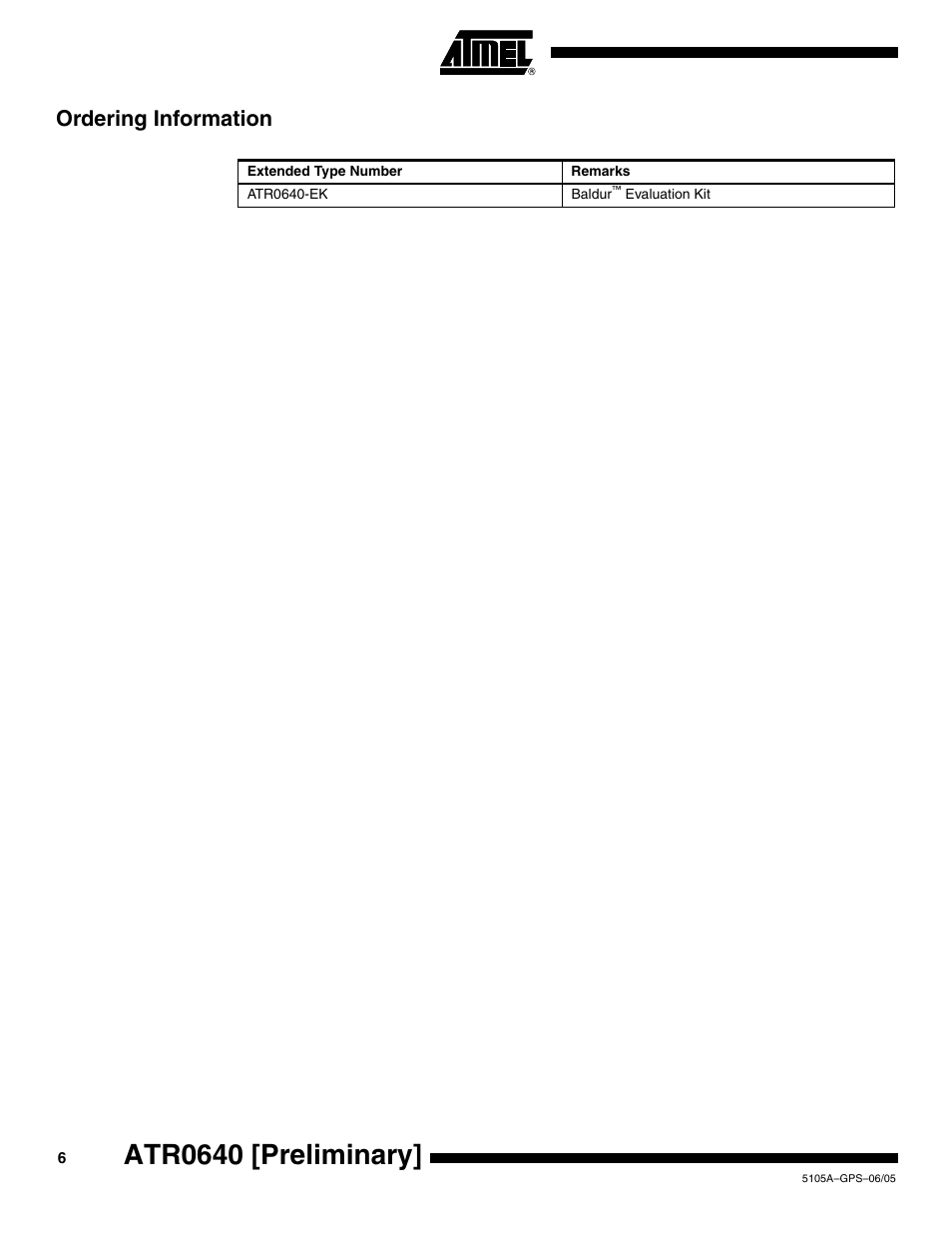 Atr0640 [preliminary, Ordering information | Rainbow Electronics ATR0640 User Manual | Page 6 / 7