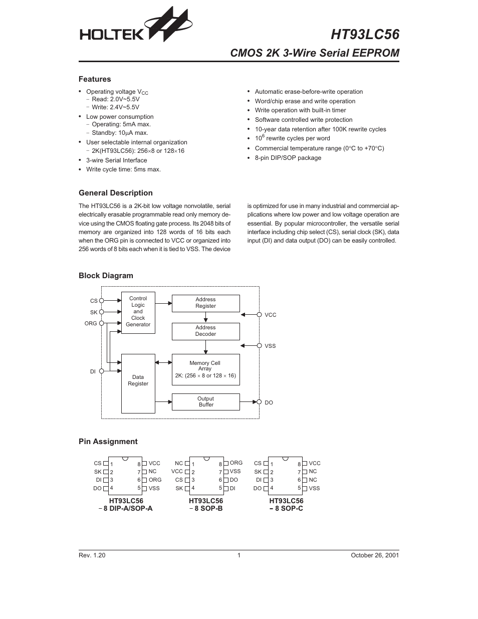 Rainbow Electronics HT93LC56 User Manual | 7 pages