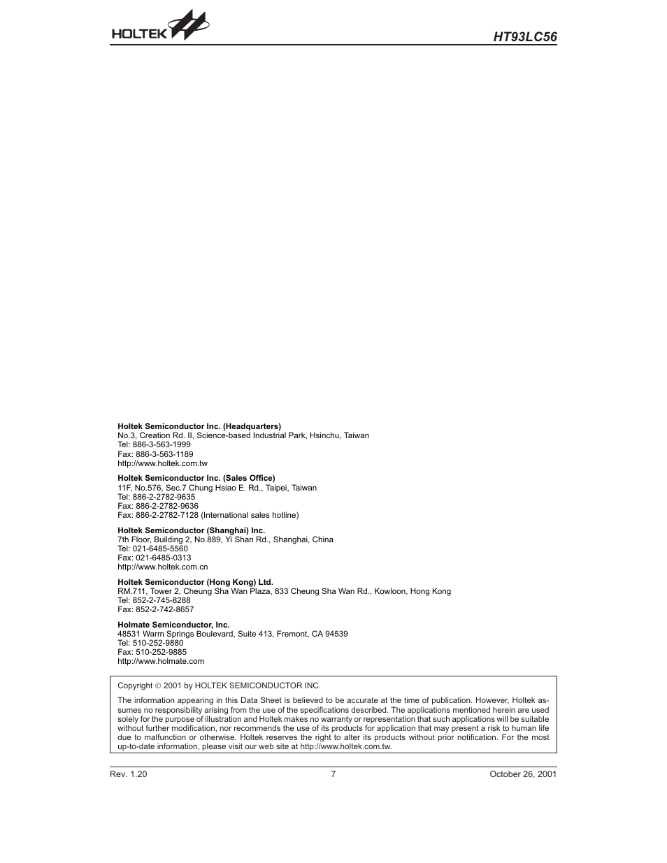 Ht93lc56 | Rainbow Electronics HT93LC56 User Manual | Page 7 / 7