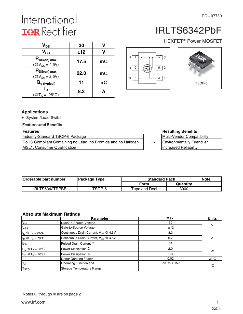 Rainbow Electronics IRLTS6342TRPBF User Manual | 8 pages