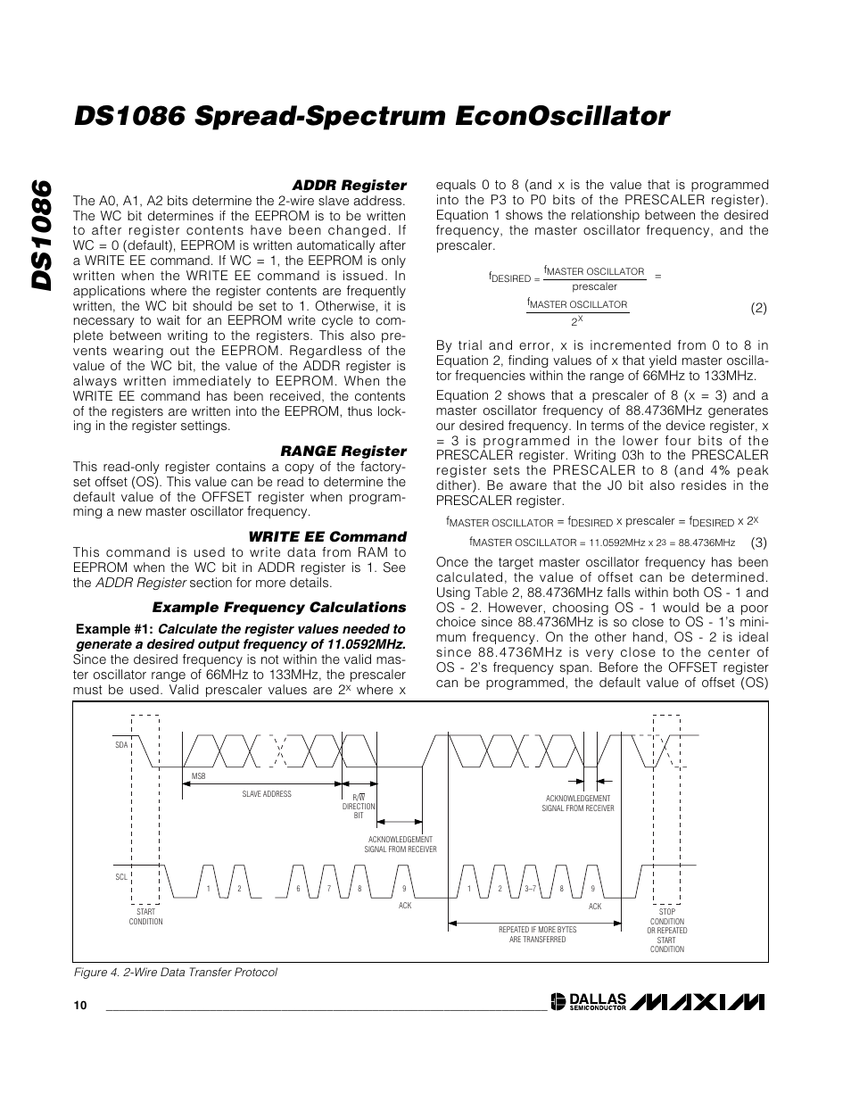 Addr register, Range register, Write ee command | Example frequency calculations | Rainbow Electronics DS1086L User Manual | Page 10 / 14