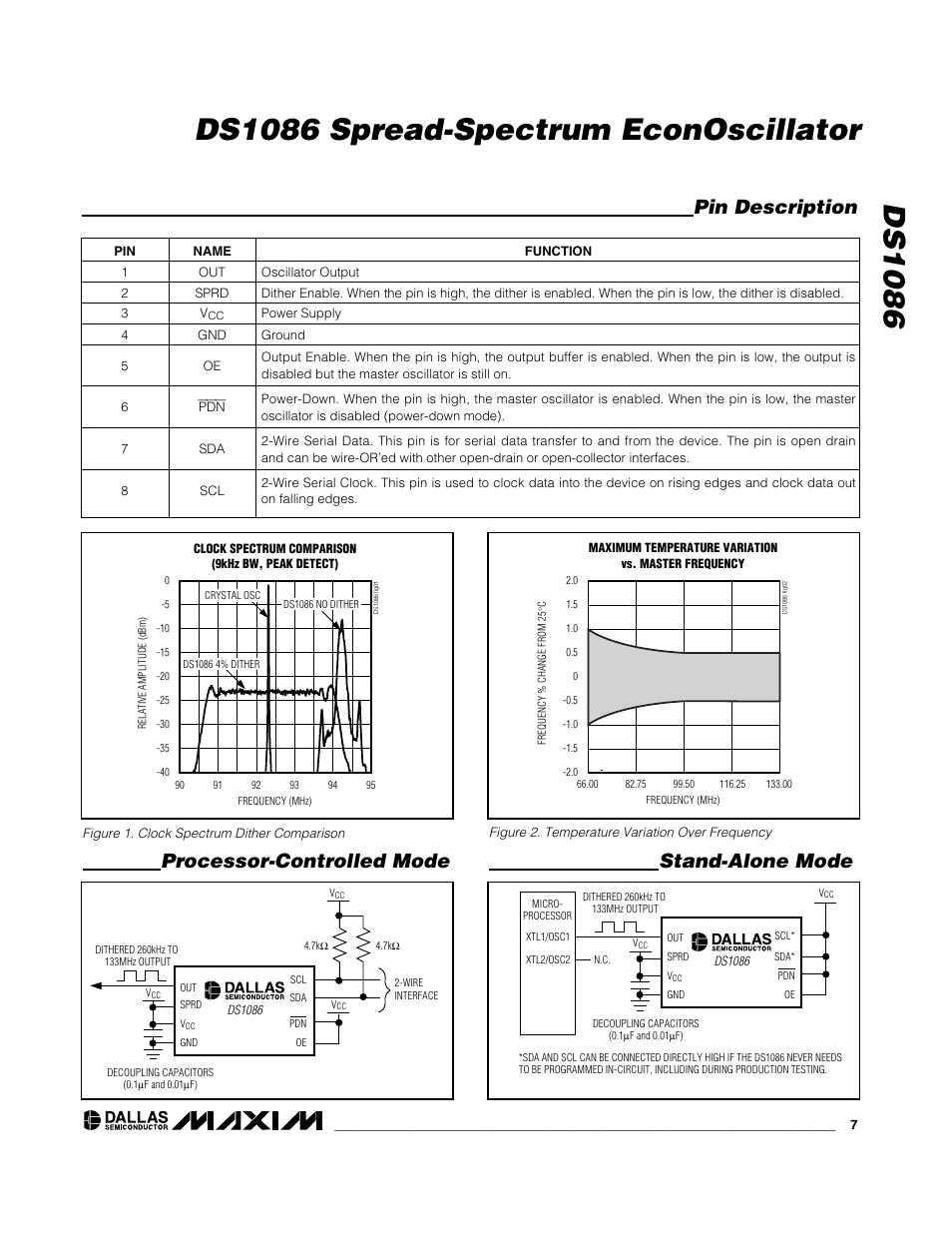Pin description, Processor-controlled mode, Stand-alone mode | Rainbow Electronics DS1086L User Manual | Page 7 / 14