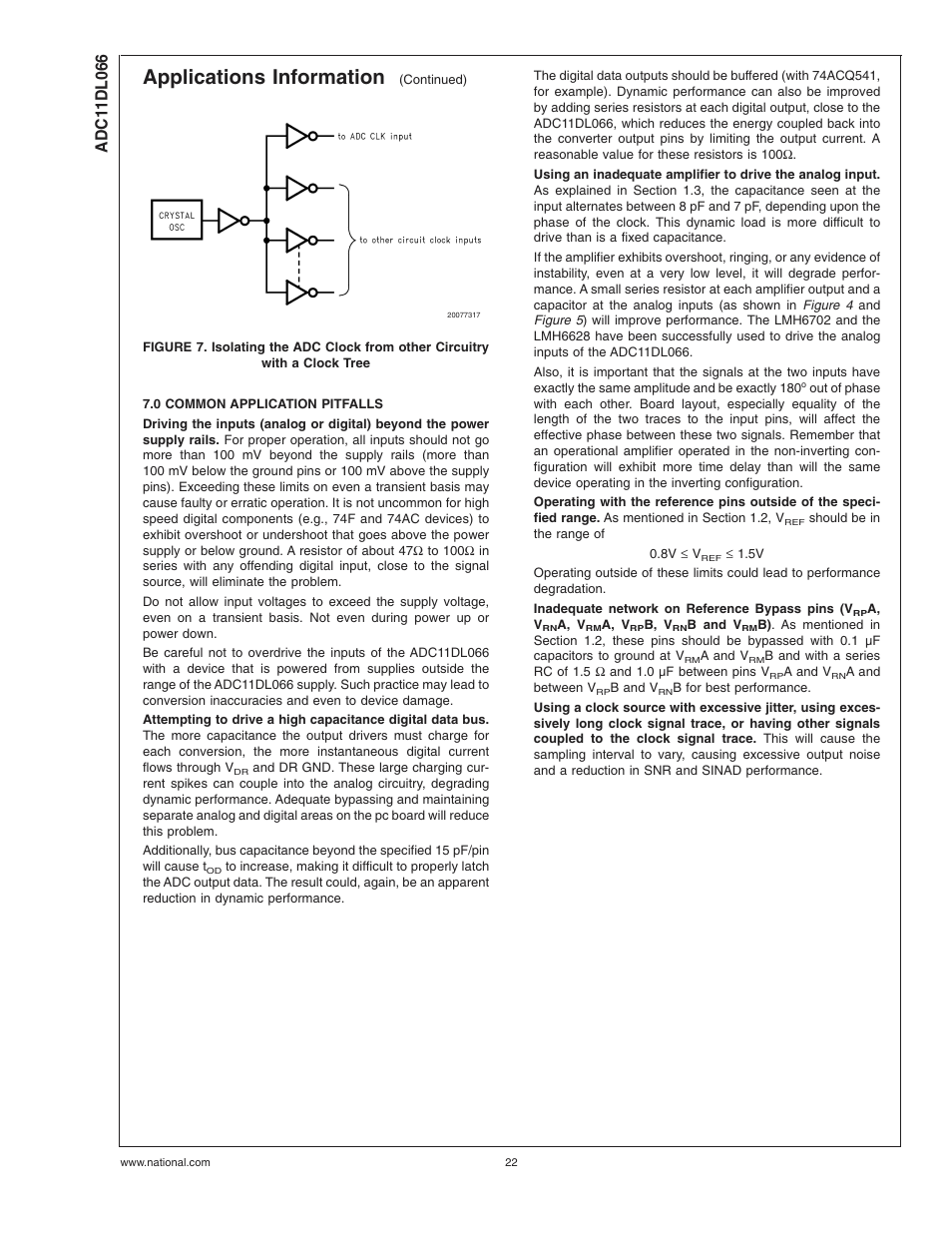 0 common application pitfalls, Applications information | Rainbow Electronics ADC11DL066 User Manual | Page 22 / 23