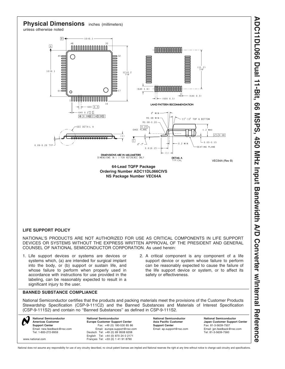 Physical dimensions | Rainbow Electronics ADC11DL066 User Manual | Page 23 / 23