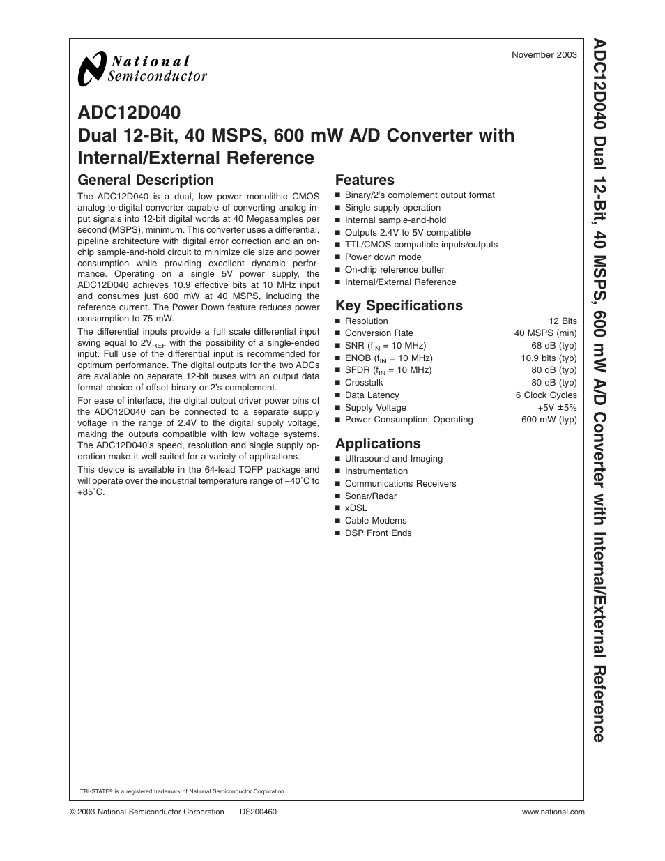 Rainbow Electronics ADC12D040 User Manual | 23 pages