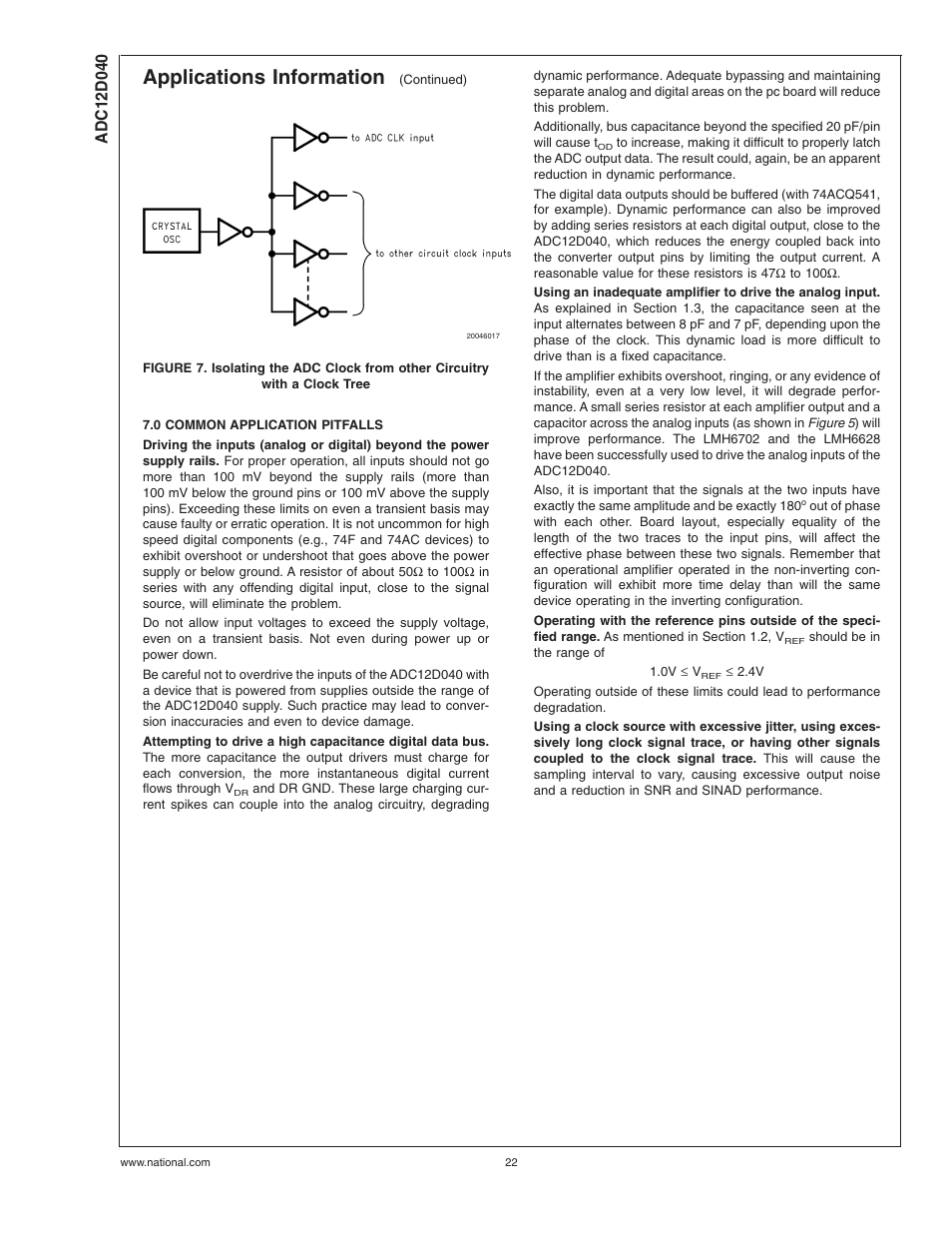 0 common application pitfalls, Applications information | Rainbow Electronics ADC12D040 User Manual | Page 22 / 23