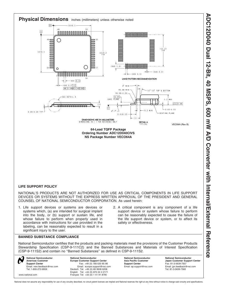 Physical dimensions | Rainbow Electronics ADC12D040 User Manual | Page 23 / 23