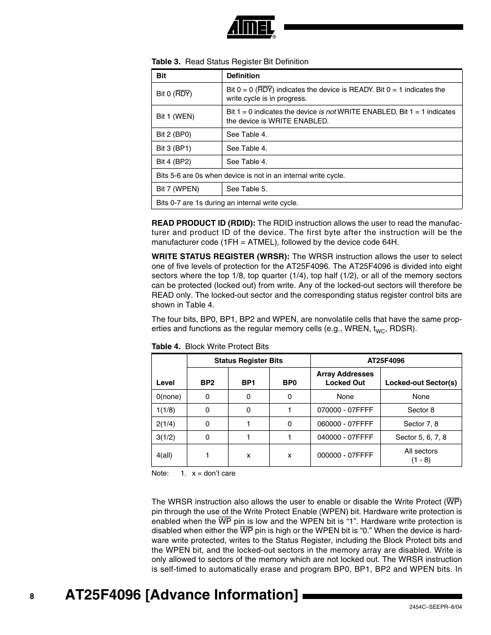 Rainbow Electronics AT25F4096 User Manual | Page 8 / 17