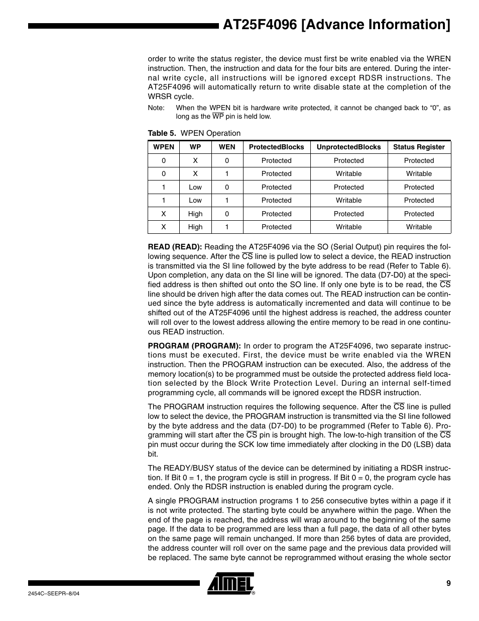 Rainbow Electronics AT25F4096 User Manual | Page 9 / 17