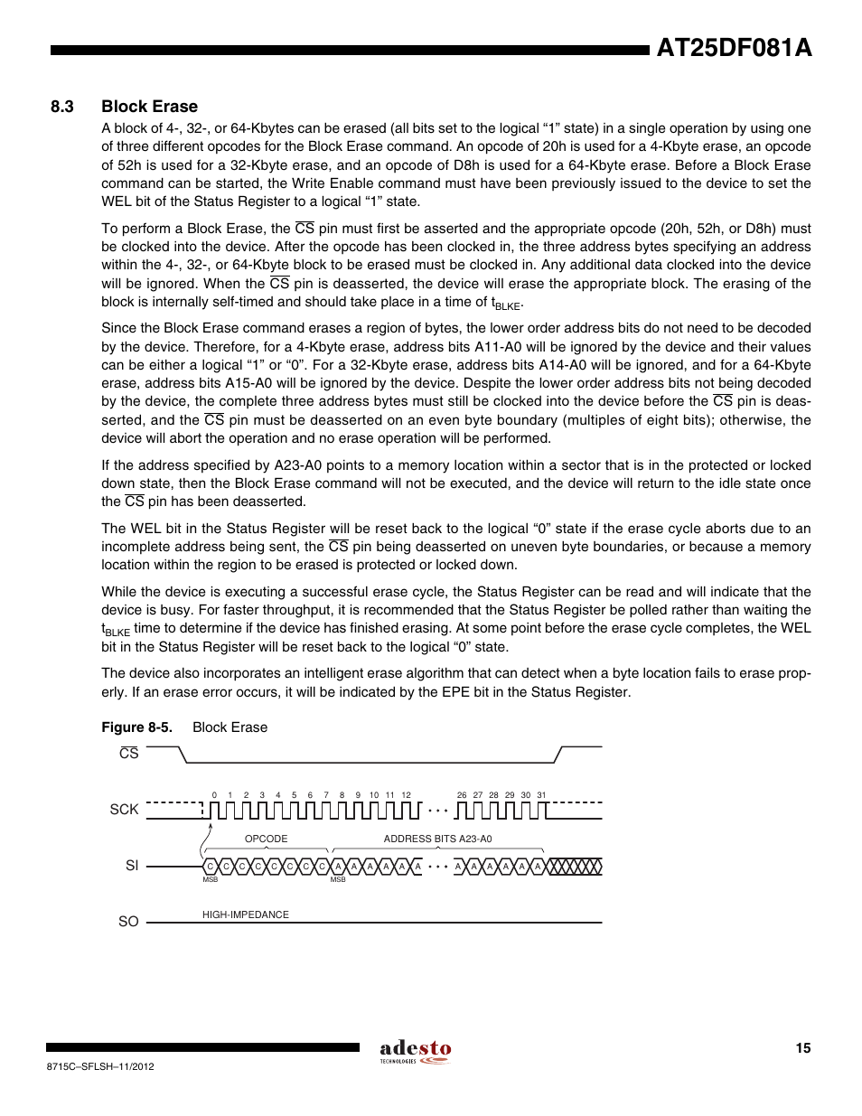 3 block erase | Rainbow Electronics AT25DF081A User Manual | Page 15 / 53