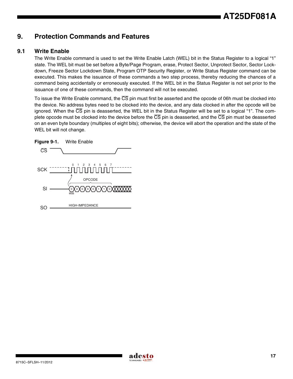 Protection commands and features, 1 write enable | Rainbow Electronics AT25DF081A User Manual | Page 17 / 53