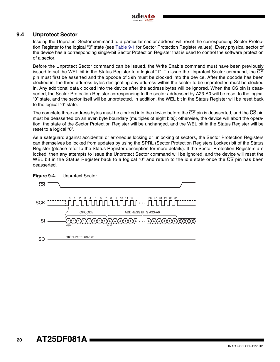 4 unprotect sector | Rainbow Electronics AT25DF081A User Manual | Page 20 / 53
