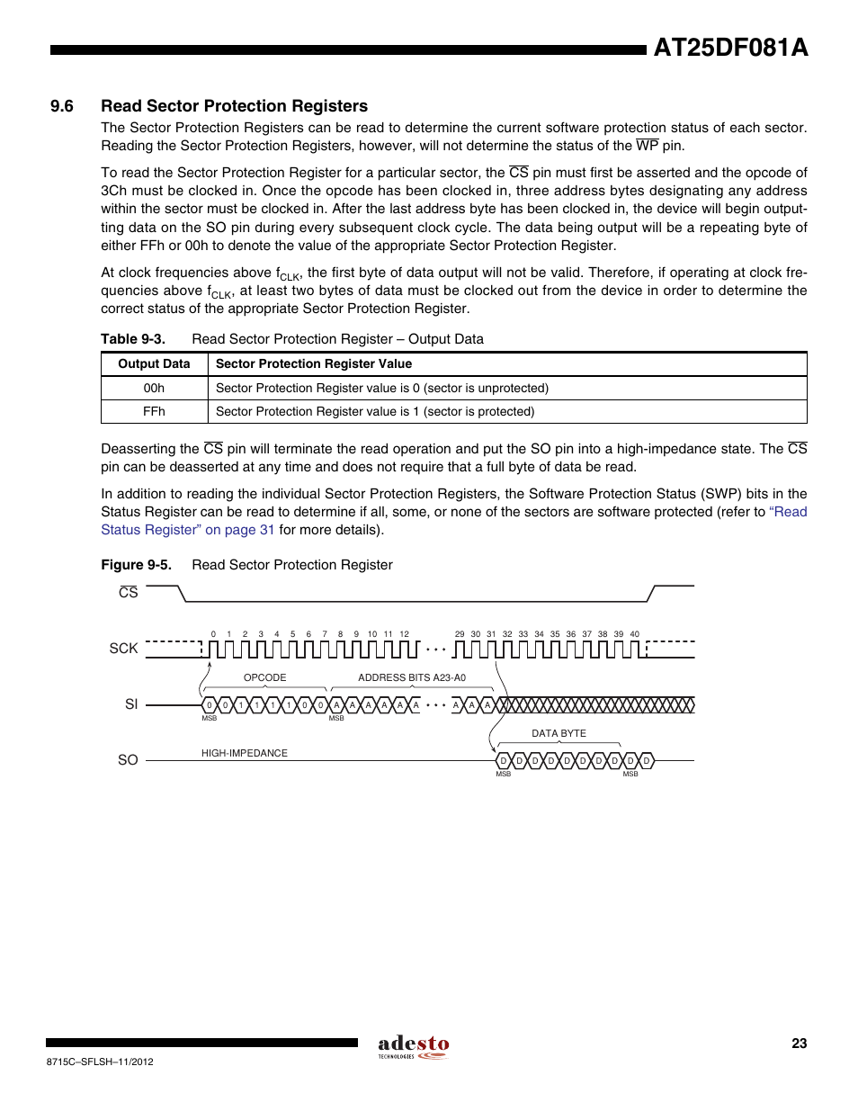6 read sector protection registers, Sck cs si so | Rainbow Electronics AT25DF081A User Manual | Page 23 / 53