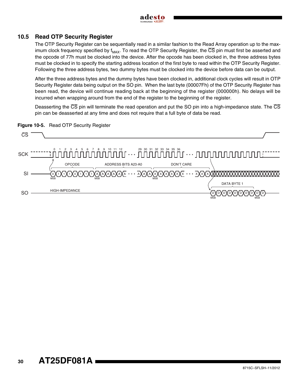 5 read otp security register | Rainbow Electronics AT25DF081A User Manual | Page 30 / 53