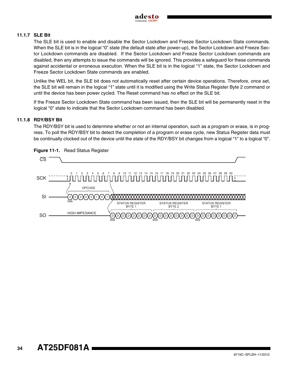 7 sle bit, 8 rdy/bsy bit | Rainbow Electronics AT25DF081A User Manual | Page 34 / 53
