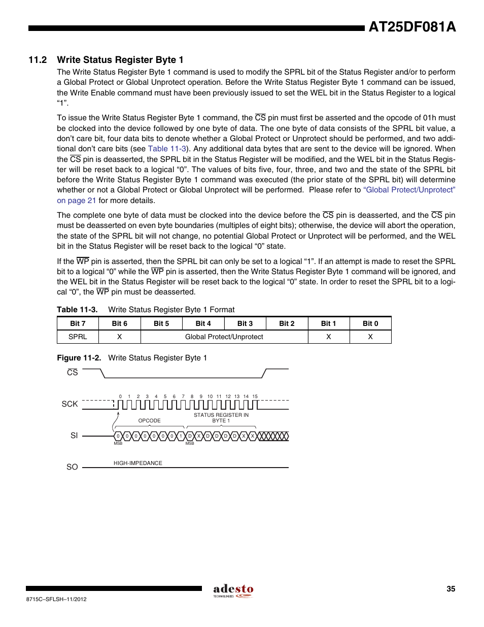 2 write status register byte 1 | Rainbow Electronics AT25DF081A User Manual | Page 35 / 53