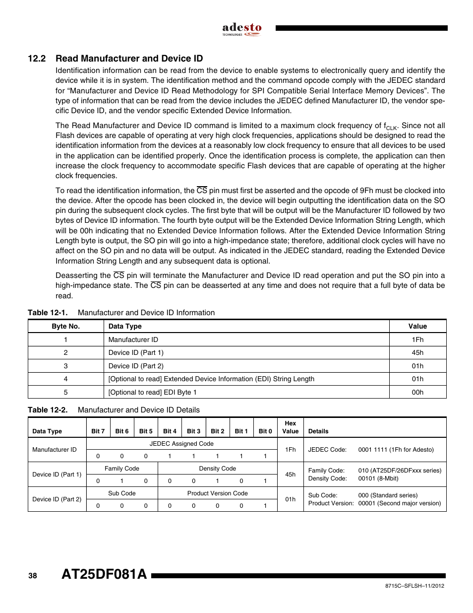 2 read manufacturer and device id | Rainbow Electronics AT25DF081A User Manual | Page 38 / 53