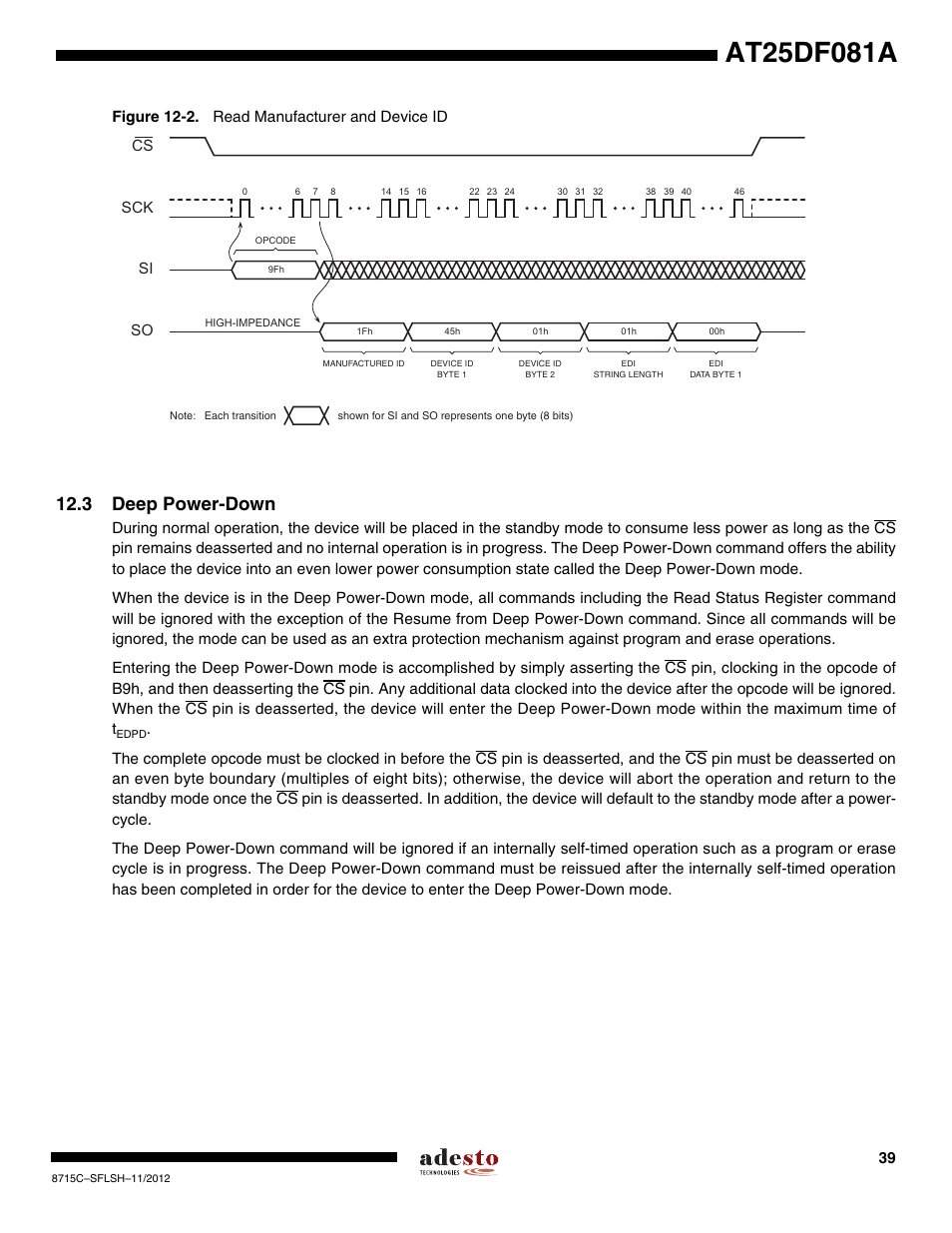 3 deep power-down, Figure 12-2. read manufacturer and device id | Rainbow Electronics AT25DF081A User Manual | Page 39 / 53